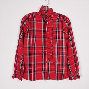 J. Crew Women's Button Down Plaid Shirt in Red Size 00 Christmas Organic Cotton